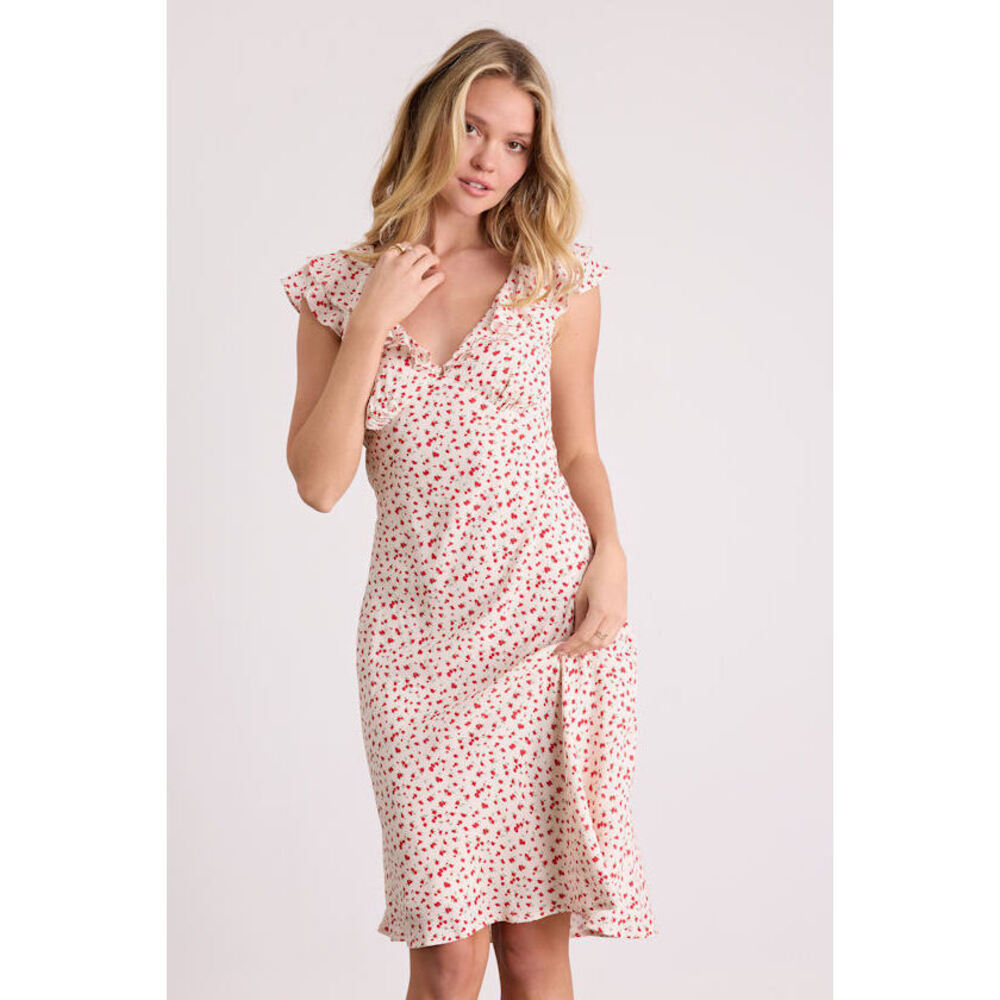 Lulus Primrose Cream Ditsy Floral Ruffled Midi Dress White - Size M